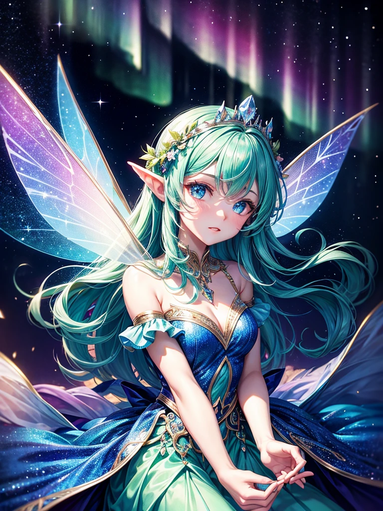 Highest quality,Highest Resolution,Glamorous fairy,Aurora,Night Sky,