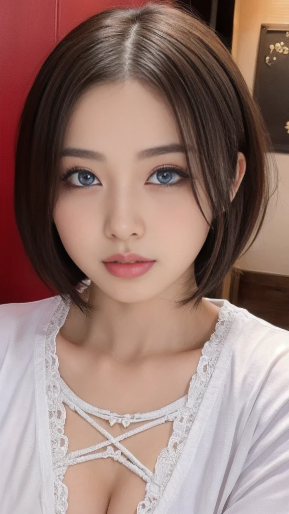 (Sexual climax:1.75),(ecstasy:1.75)short hair,Part-time job at a bar,(Wearing laced negurije:2.0),16 year-old,(1 Ultra cute Japan girl:1.5),(Detailed face,ultradetailed eyes,Beautiful eyes,symmetry eyes:2.0),(Natural Makeup,smile,open mouth:1.0)