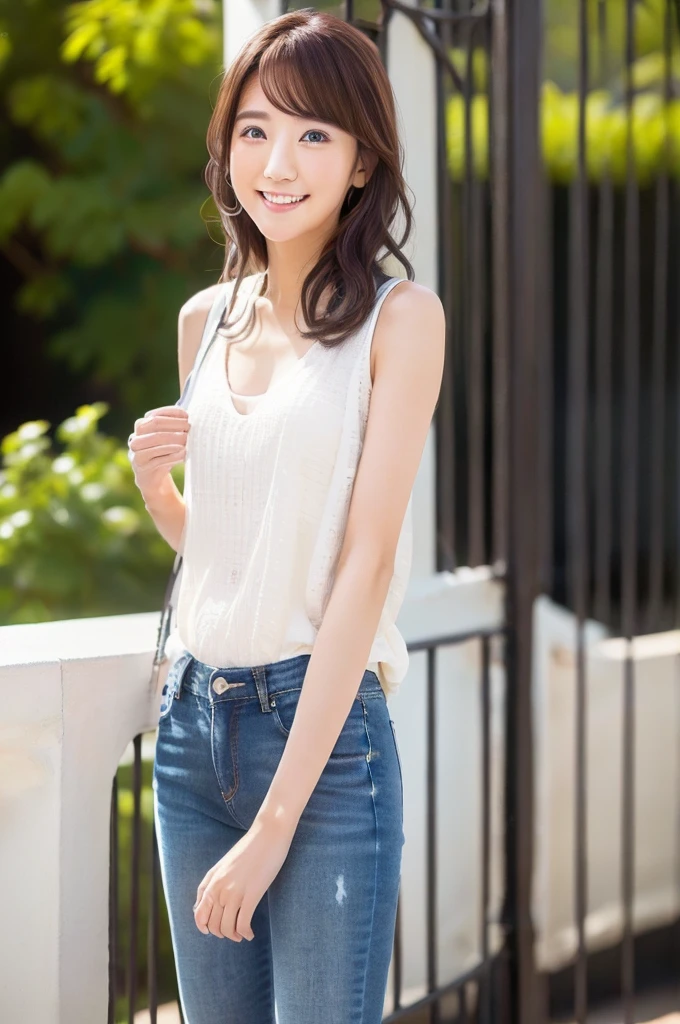 One beautiful model , Instagram (photoRealistic, High resolution:1.4), ((Puffy eyes)), View your audience, , whole body (8K, RAW Photos, Highest quality, masterpiece:1.2), (Realistic, photo-Realistic:1.37),(Sharp focus:1.2), Professional Lighting, Photon Mapping, Radio City, Physically Based Rendering, (Realistic skin:1.2),( ), View your audience, (Medium Hair:1.5),, Purple eyes, (Silver Hair:1.1),bangs, (Park Background:1.4), alone, Realistic,(masterpiece:1.4),(Highest quality:1.4),(Shiny skin),Stylish girl,Compensate,smile(skinny,Mouth closed,shy :1.3) , shoulder,Full Color:1.1),whole bodyショット,T-Shirts ,jeans,Medium Bust, Photo session,information