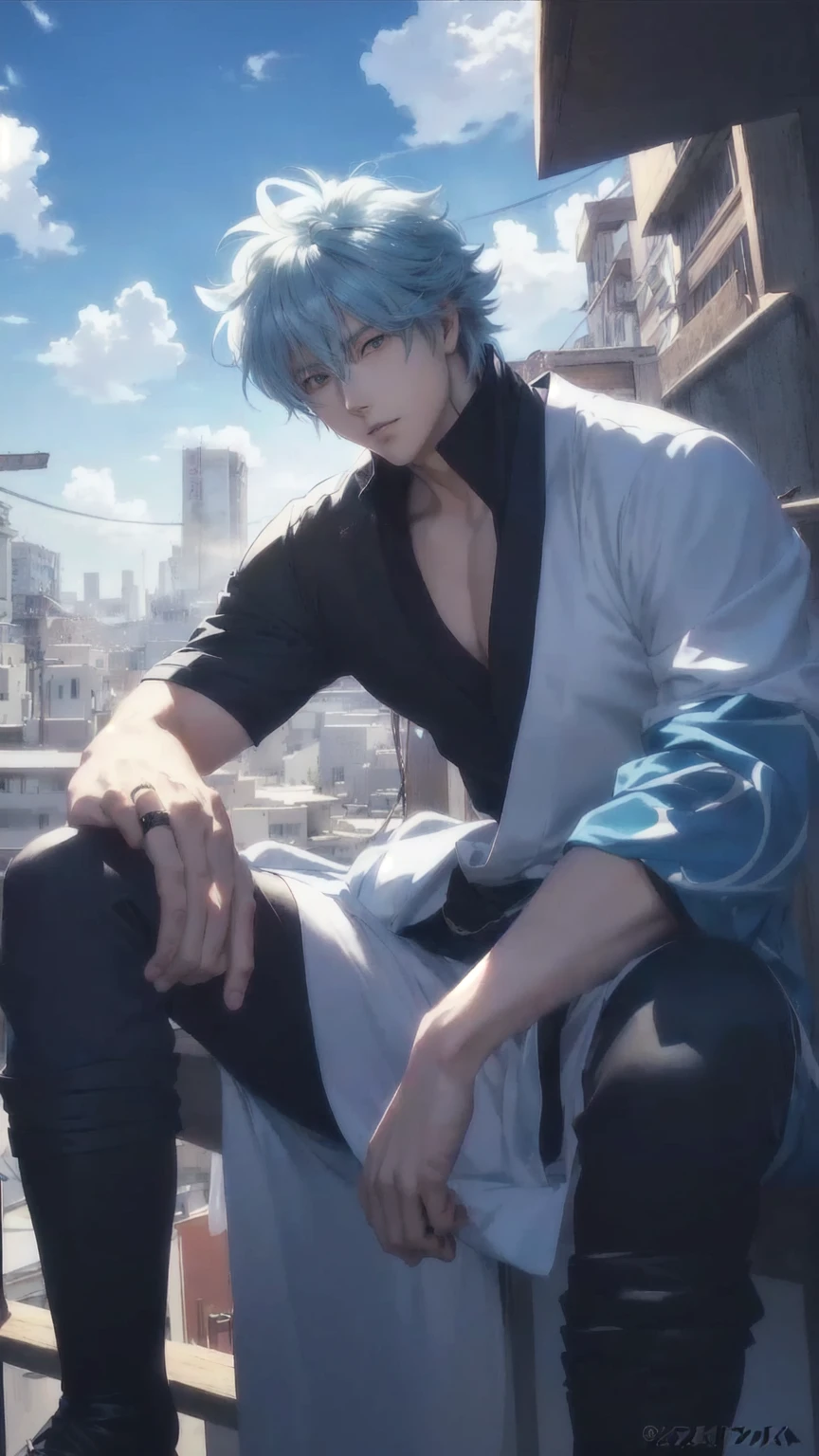 anime guy sitting on a ledge with his feet on the ground, tall anime guy with blue eyes, male anime character, handsome guy in demon slayer art, hijikata toushirou of gintama, handsome anime pose, otaku gangasta, as an anime character, male anime style, badass anime 8 k, anime style character, anime character, young anime man