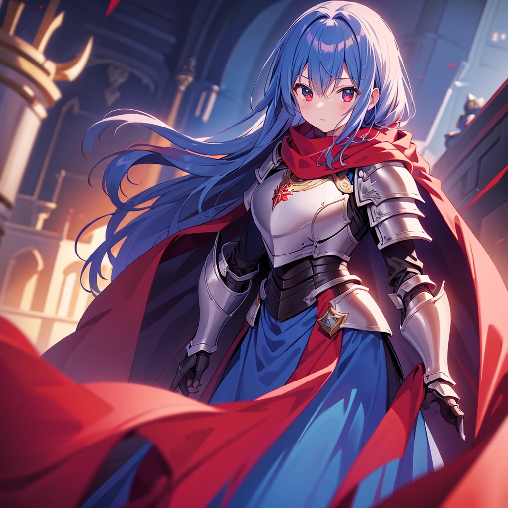 (masterpiece)、(Highest quality)、(1 male、Armor Knight、metal texture、Red Cape)、(1 female、Blue scarf、Blue Cape、Completely naked)