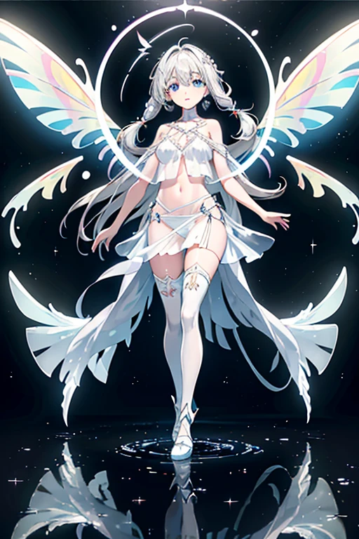 girl、Transparent jellyfish、Surrounded by iridescent jellyfish、Transparent、A bird with red flames、Surrounded by flaming birds