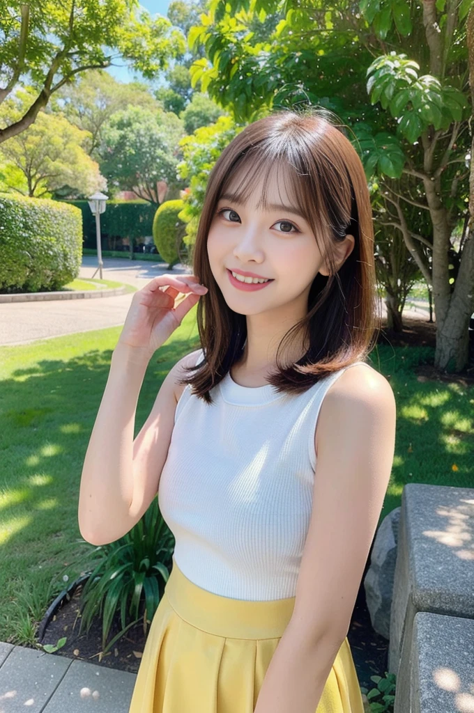 (8K, RAW Photos, Highest quality、masterpiece:1.2), (Realistic、Realistic:1.37), Japanese,Youthful,  Laughter, View your viewers, vibrant, elegant,upper body,soft, natural lighting,Outdoor setting or studio with a natural backdrop,Bright and lively colors,focus on the hairstyle and facial features,Gentle and inviting expression,Contemporary fashion style,