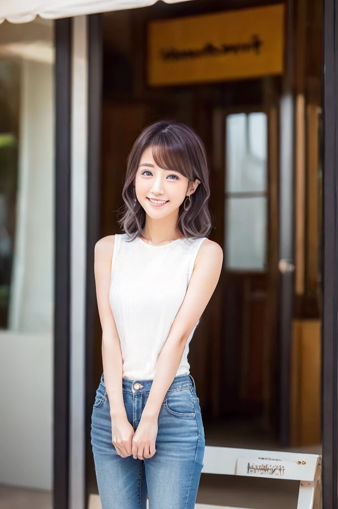 One beautiful model , Instagram (photoRealistic, High resolution:1.4), ((Puffy eyes)), View your audience, , whole body (8K, RAW Photos, Highest quality, masterpiece:1.2), (Realistic, photo-Realistic:1.37),(Sharp focus:1.2), Professional Lighting, Photon Mapping, Radio City, Physically Based Rendering, (Realistic skin:1.2),( ), View your audience, (Medium Hair:1.5),, Purple eyes, (Silver Hair:1.1),bangs, (Park Background:1.4), alone, Realistic,(masterpiece:1.4),(Highest quality:1.4),(Shiny skin),Stylish girl,Compensate,smile(skinny,Mouth closed,shy :1.3) , shoulder,Full Color:1.1),whole bodyショット,T-Shirts ,jeans,Medium Bust, Photo session,information