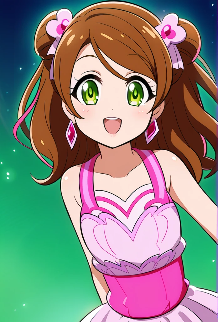 Tropical-rouge precure style art, Brown hair, green eyes, cure rhythm