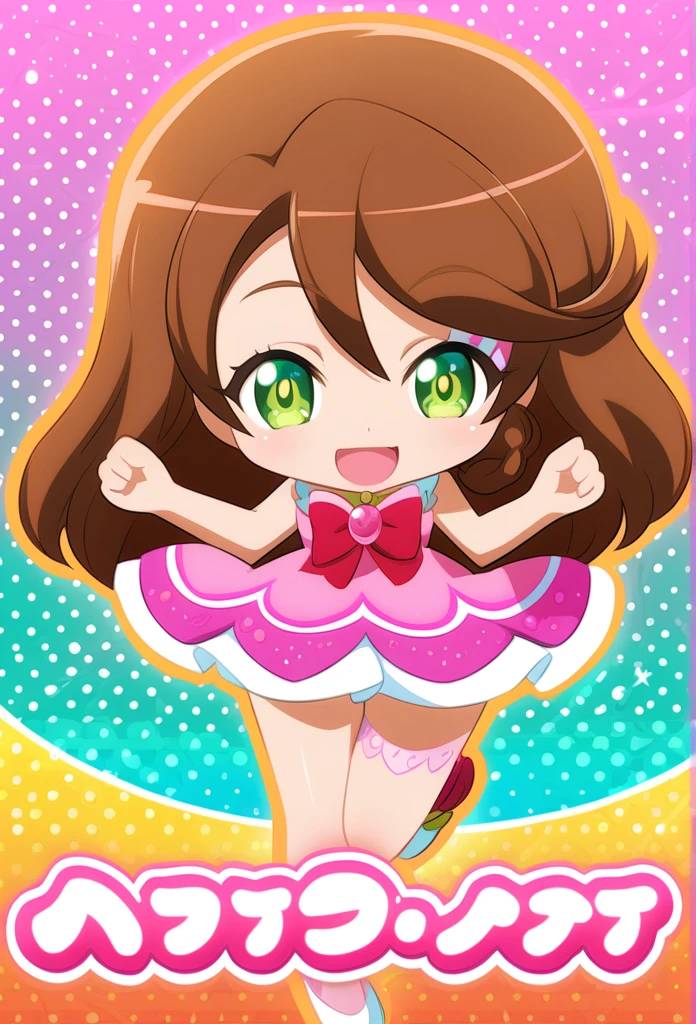 Tropical-rouge precure style art, Brown hair, green eyes, cure rhythm