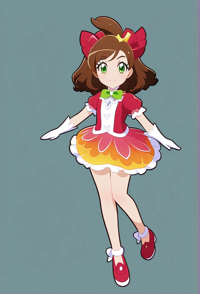 Tropical-rouge precure style art, Brown hair, green eyes, cure rhythm