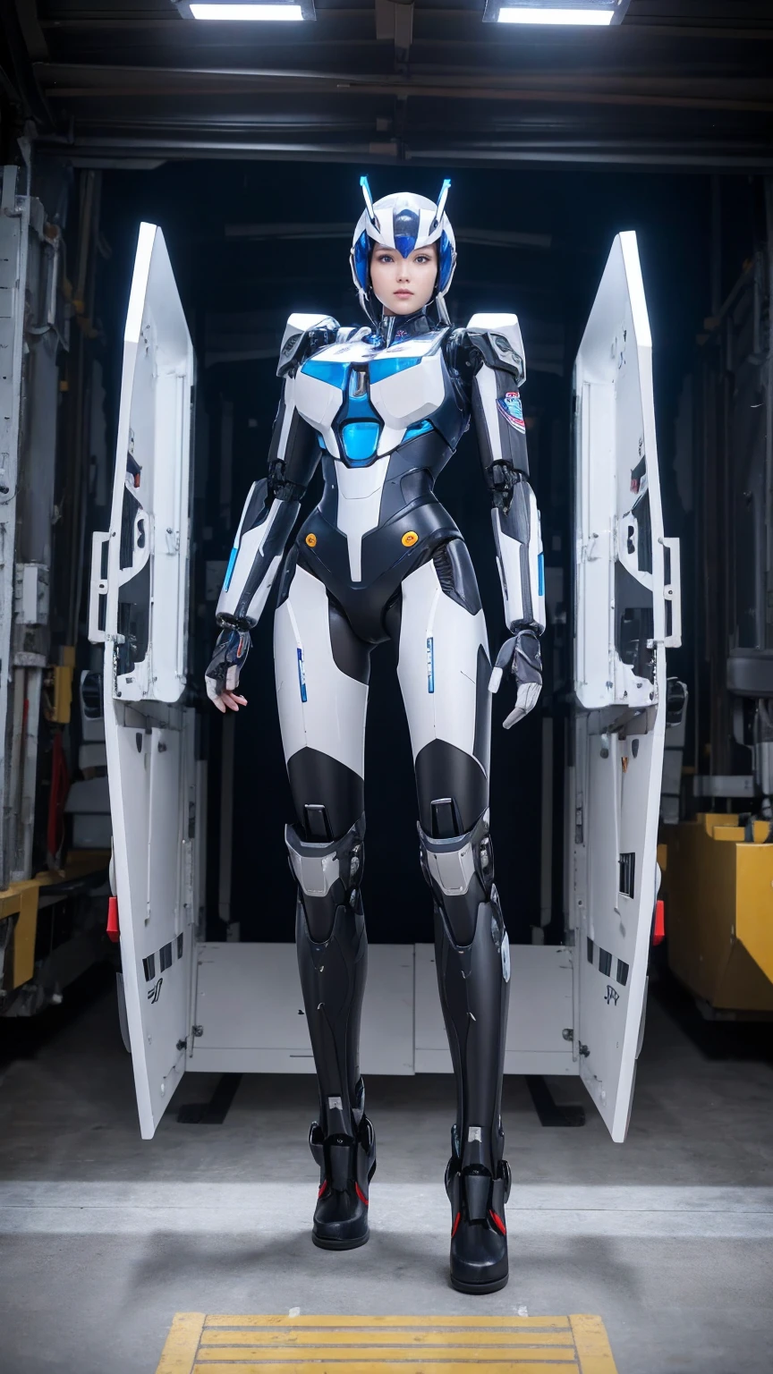 Android cyborg girl Asian very short hair silver full body