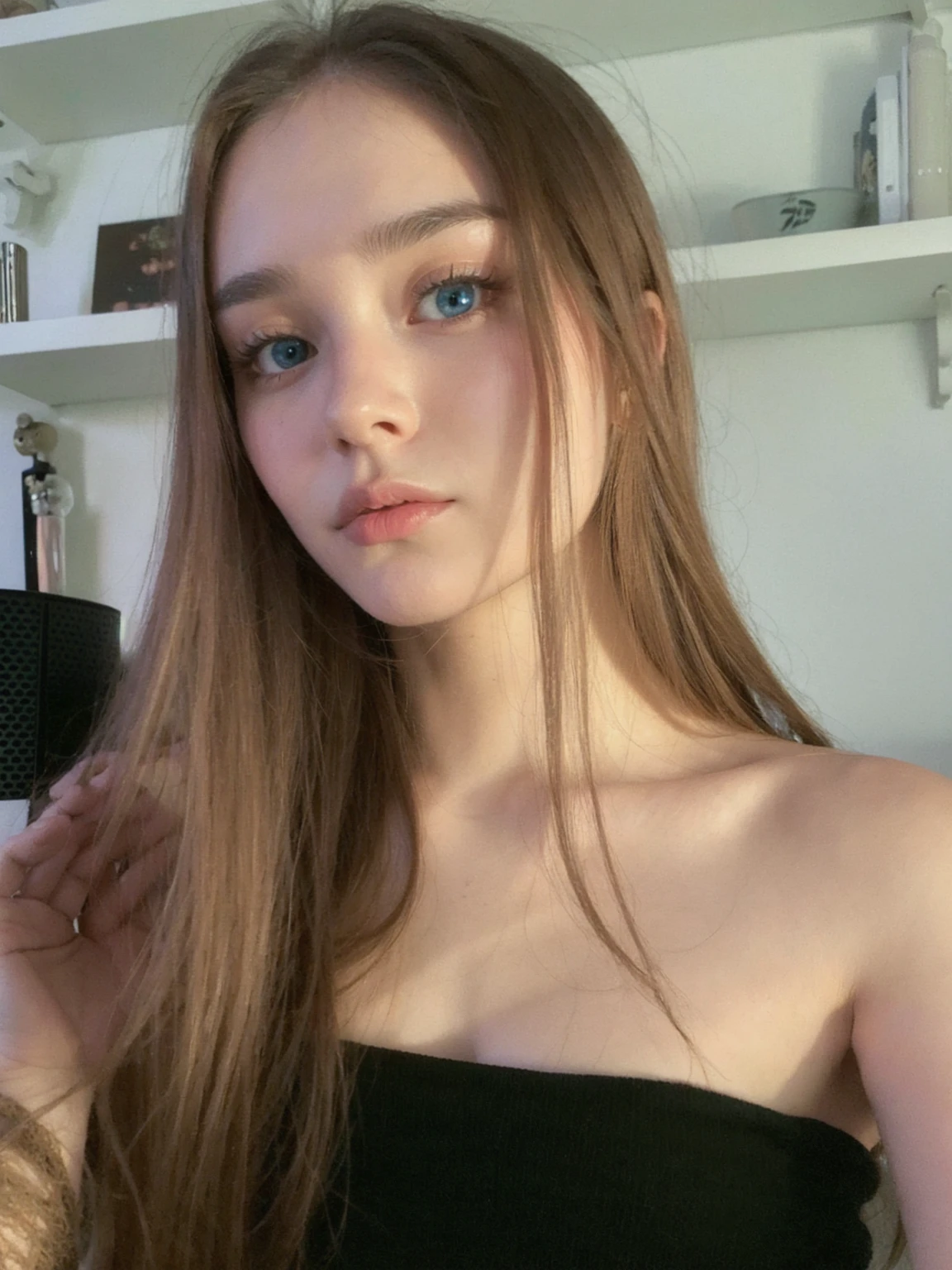 best quality, face focus, soft light, ultra high res, (photorealistic:1.4), RAW photo,
1 russian girl, solo, cute, (pupil, lights in the eyes), detailed beautiful face, (small chest),(high resolution detail of human skin texture),
(long hair),
indoor,
Damask Shirt Dress,
(portrait), perfect body, blue eyes, beautiful hair, sexy body, sexy lips, big breasts, young, thick eyebrows, plump lips, cold light, bright skin