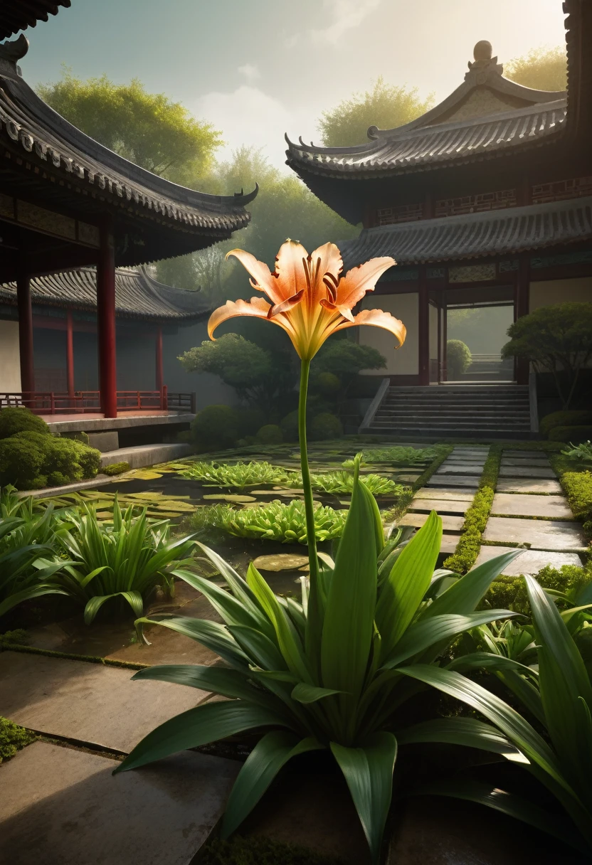 (designed by Maurice Sapiro:0.9) , Digital painting, Vector Art, zoomed out of a Conceptual Provoking Tang Dynasty ([Lily|Andromeda galaxy]:1.1) , in a Alien setting, near Atari 2600 Style garden, at Overcast, Very wide view, Ultra Detailed, Hopeful, Sots Art, F/14, two colors, wallpaper, digital cinematic color grading natural lighting cool shadows warm highlights soft focus actor directed 4k IMAX cinematography dolbyvision