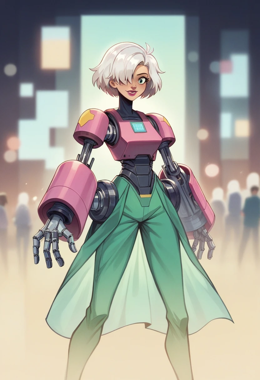 still cinematic film, cybernetic style futurist style space fighter girl, cute, futurist, sensuous, lustrous, moderno, ultramodern, hightech, detailded, technological, cyber enhancements, robotics,artificial intelligence, Shallow depth of field, vignette, highly detailded, high budget Hollywood movie, bokeh, cinemascope, temperamental, epic, marvelous, Film grain, grainy