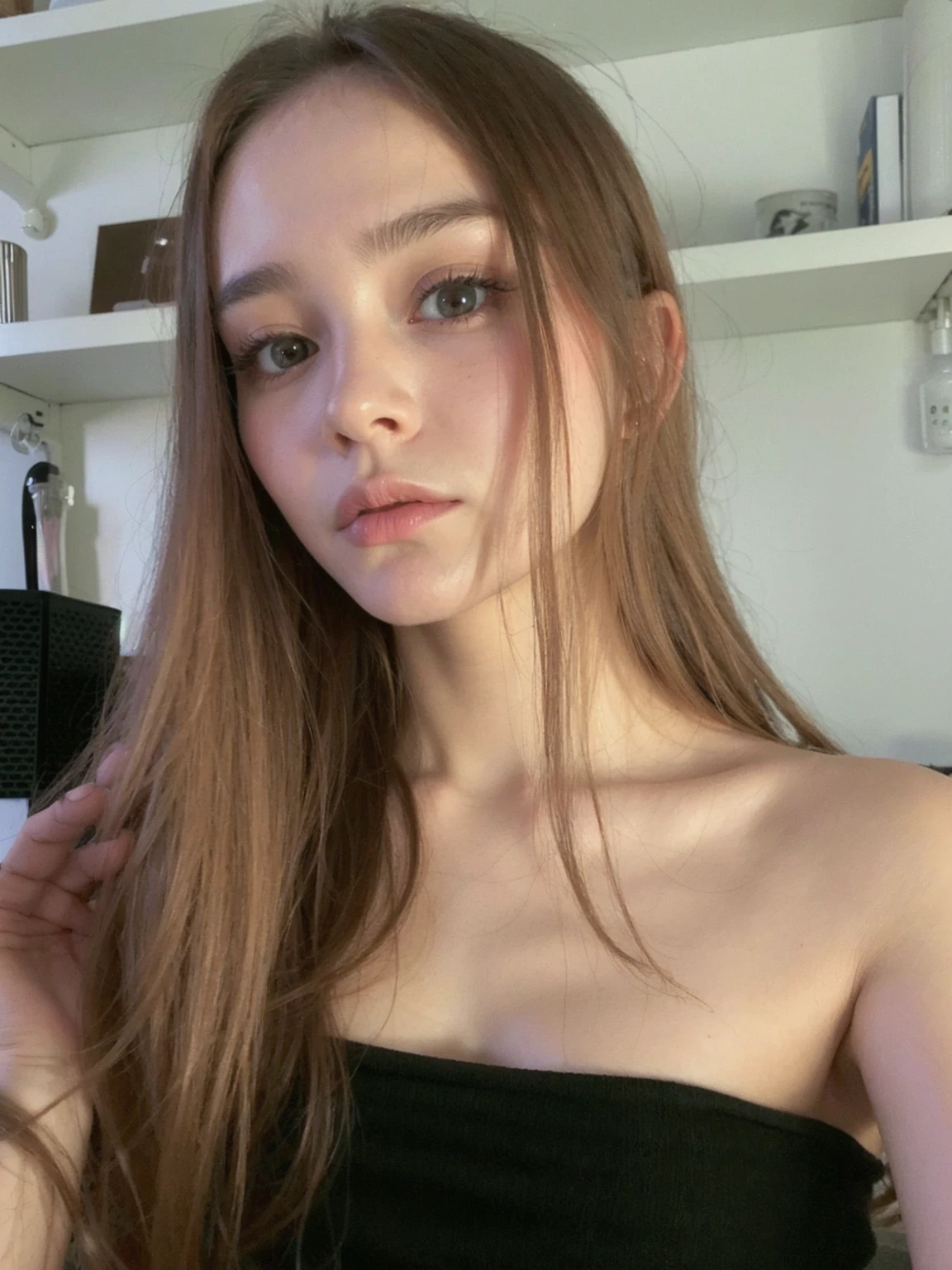 best quality, face focus, soft light, ultra high res, (photorealistic:1.4), RAW photo,
1 russian girl, solo, cute, (pupil, lights in the eyes), detailed beautiful face, (small chest),(high resolution detail of human skin texture),
(long hair),
indoor,
Damask Shirt Dress,
(portrait), perfect body, blue eyes, beautiful hair, sexy body, sexy lips, big breasts, young girl 16 years, thick eyebrows, plump lips, cold light, bright skin