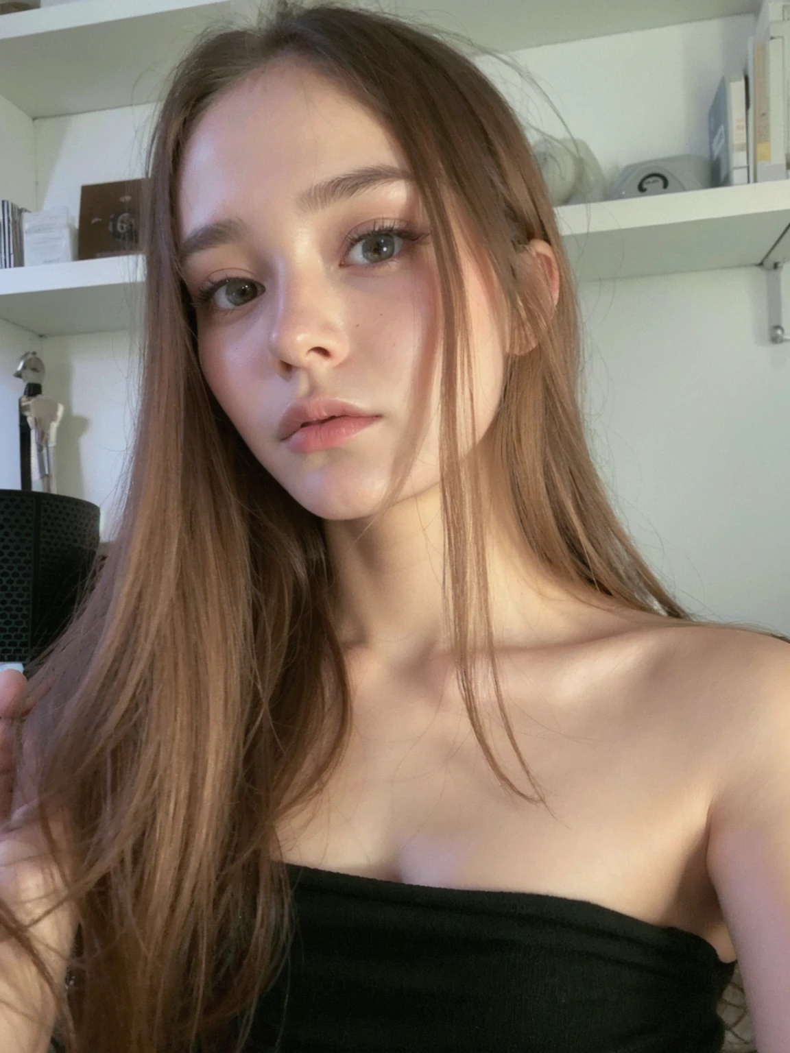 best quality, face focus, soft light, ultra high res, (photorealistic:1.4), RAW photo,
1 russian girl, solo, cute, (pupil, lights in the eyes), detailed beautiful face, (small chest),(high resolution detail of human skin texture),
(long hair),
indoor,
Damask Shirt Dress,
(portrait), perfect body, blue eyes, beautiful hair, sexy body, sexy lips, big breasts, young girl 16 years, thick eyebrows, plump lips, cold light, bright skin