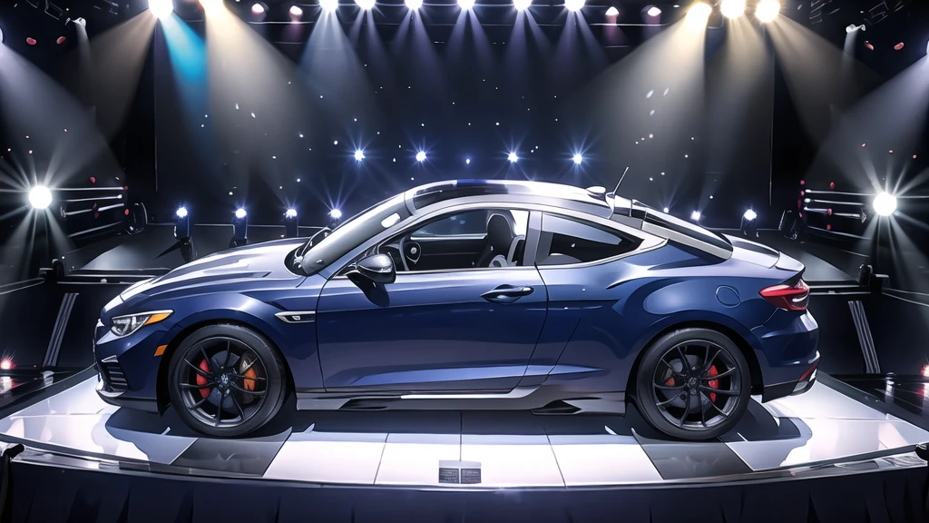 Navy blue car, front (stage:1.4),