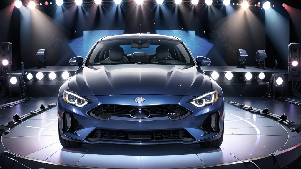 Navy blue car, front (stage:1.4),