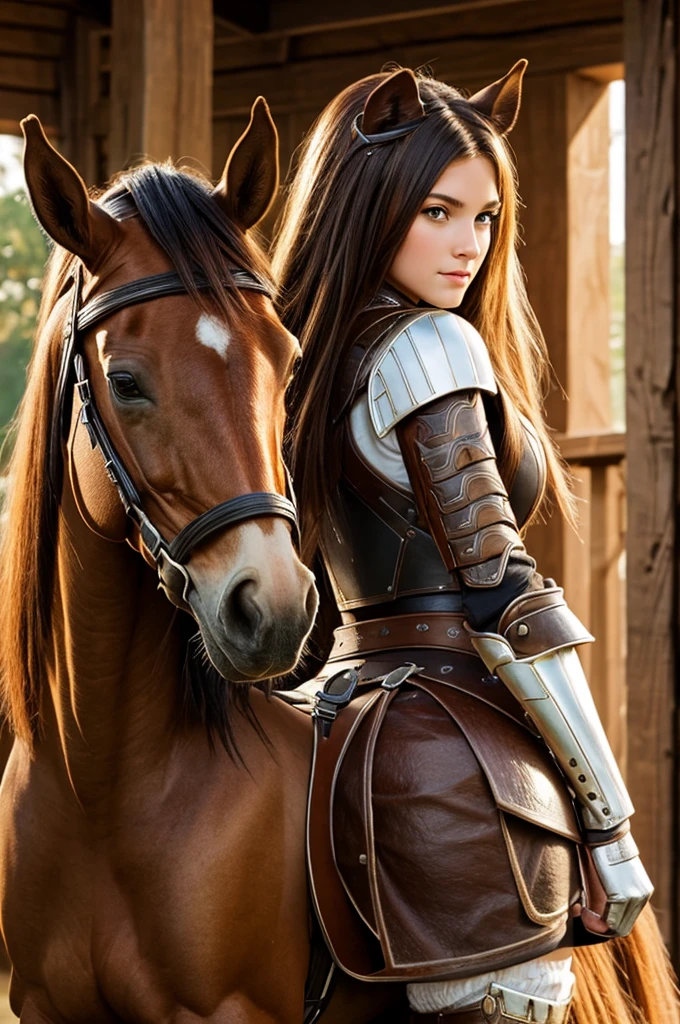 Best quality:1.1),(Realistic:1.1),(highly details:1.1), centaur, 1girl, beautiful face, solo, wearing horse armor