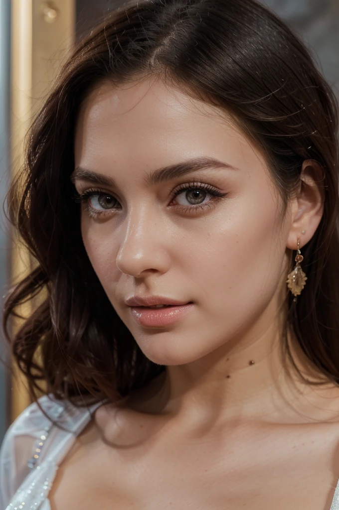 1girl, beautiful detailed eyes, beautiful detailed lips, extremely detailed eyes and face, long eyelashes, square face, long hair, looking at viewer, realistic, sexy, dress outfits, multicolored outfits, jewelry, party background, free pose, (best quality,4k,8k,highres,masterpiece:1.2),ultra-detailed,(realistic,photorealistic,photo-realistic:1.37),vivid colors,studio lighting