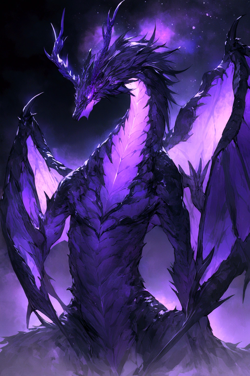 black and purple dragon, sexy, with a night background. (realist)