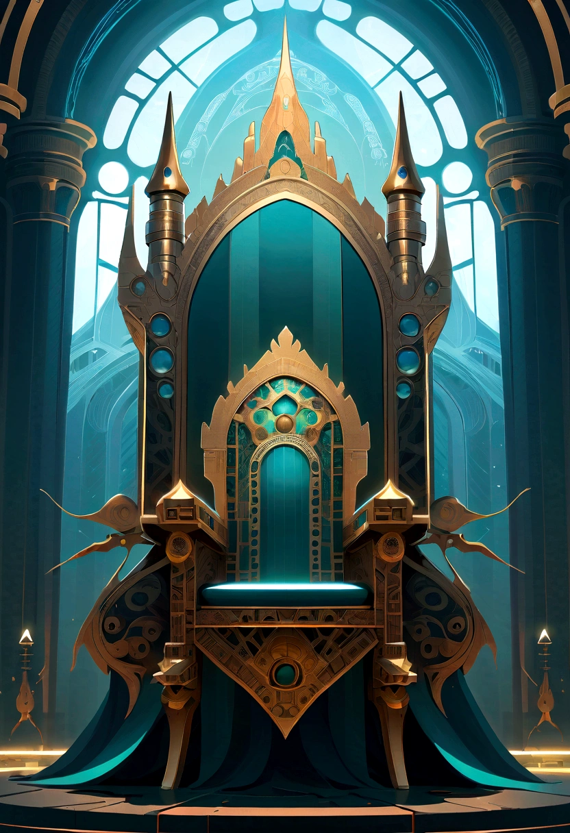 a giant transparent alien creature on a throne of power, detailed ??????? with glowing inner structures, powerful and imposing presence, dramatic lighting and shadows, ultra-detailed, cinematic composition, muted color palette, digital art, A grand, ornate throne made of precious metals and glowing with magical energy, intricate carvings and runes adorning its surface, surrounded by a majestic, awe-inspiring throne room with towering columns, stained glass windows, and a sense of ancient power and authority