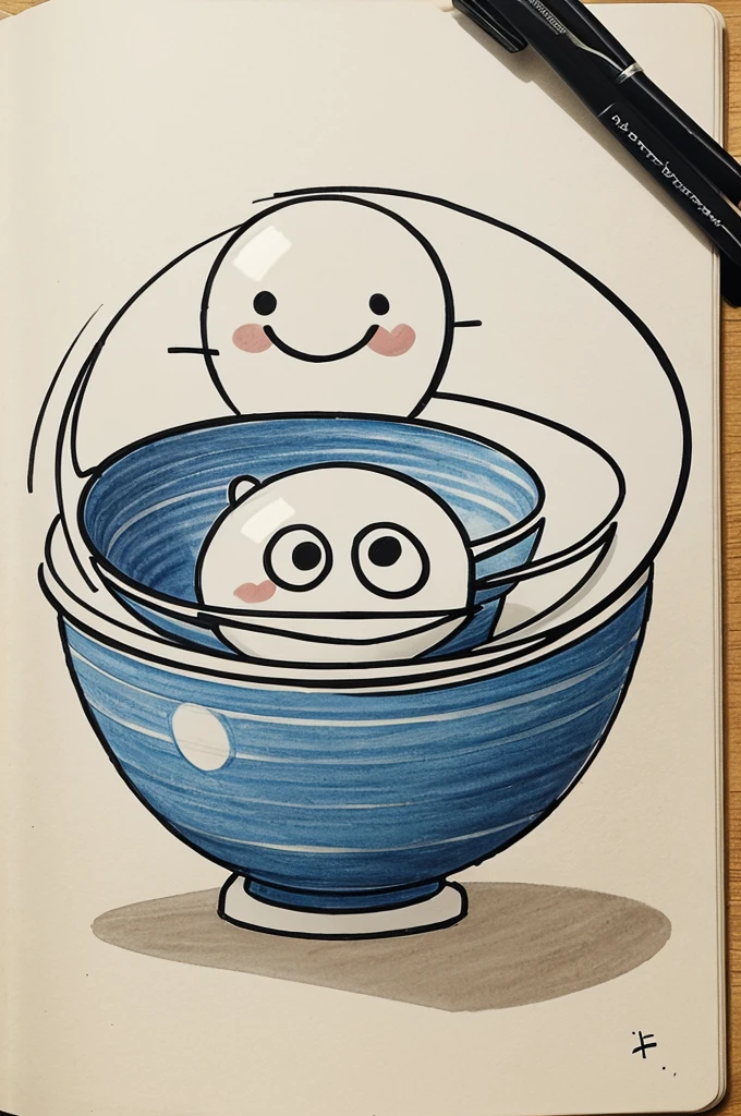 Draw an illustration of a bowl with a cartoon face