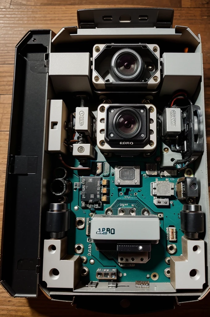 The structure of the Go Pro camera is closed and inside there is an Arduino and battery