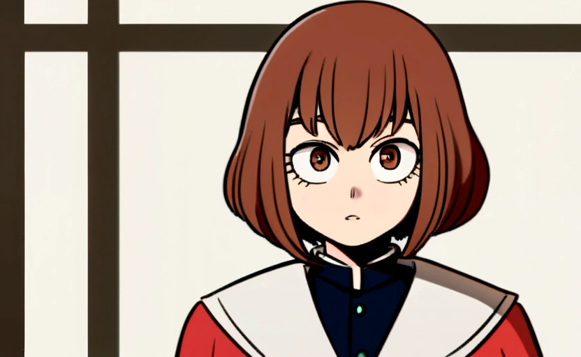 nonbinary, anime character, Boku no hero academia style, dark brown eyes and hair, thesis clara, large eyes, medium short hair
