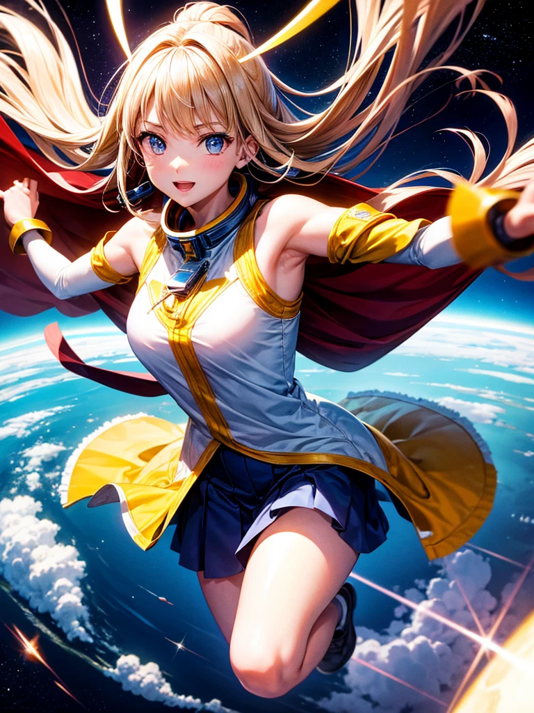 Highest quality,Highest Resolution,Beautiful girl flying in space,Big earth in the background,