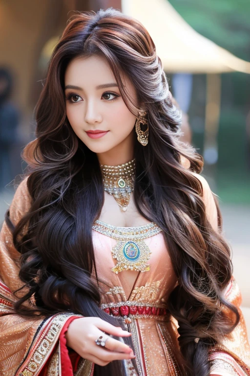 Beautiful gypsy female tarot card reader looking at me with super crazy hairstyles, beautiful long hairs, crazy long hairs, super long hairs, long hair, crazy long hairs, super long hairs , Long wavy hairstyle