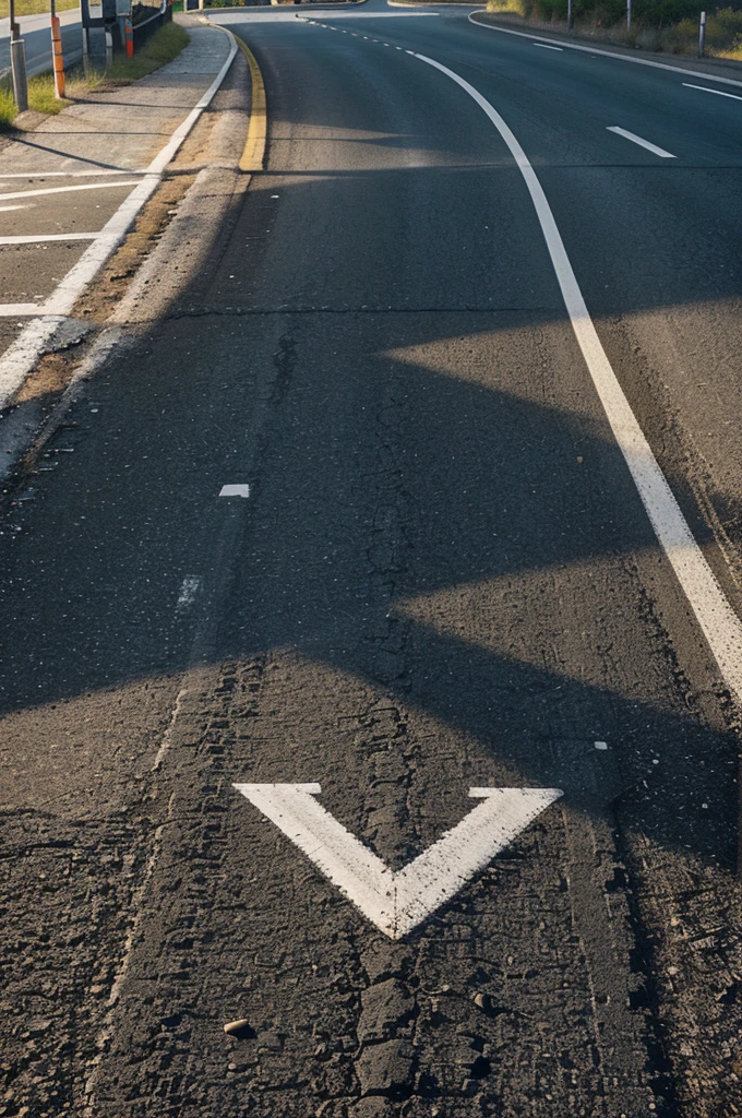 An asphalt road stretches into the distance with a painted white arrow pointing forward, symbolizing motivation, progress, and the concept of continuous growth and forward movement.