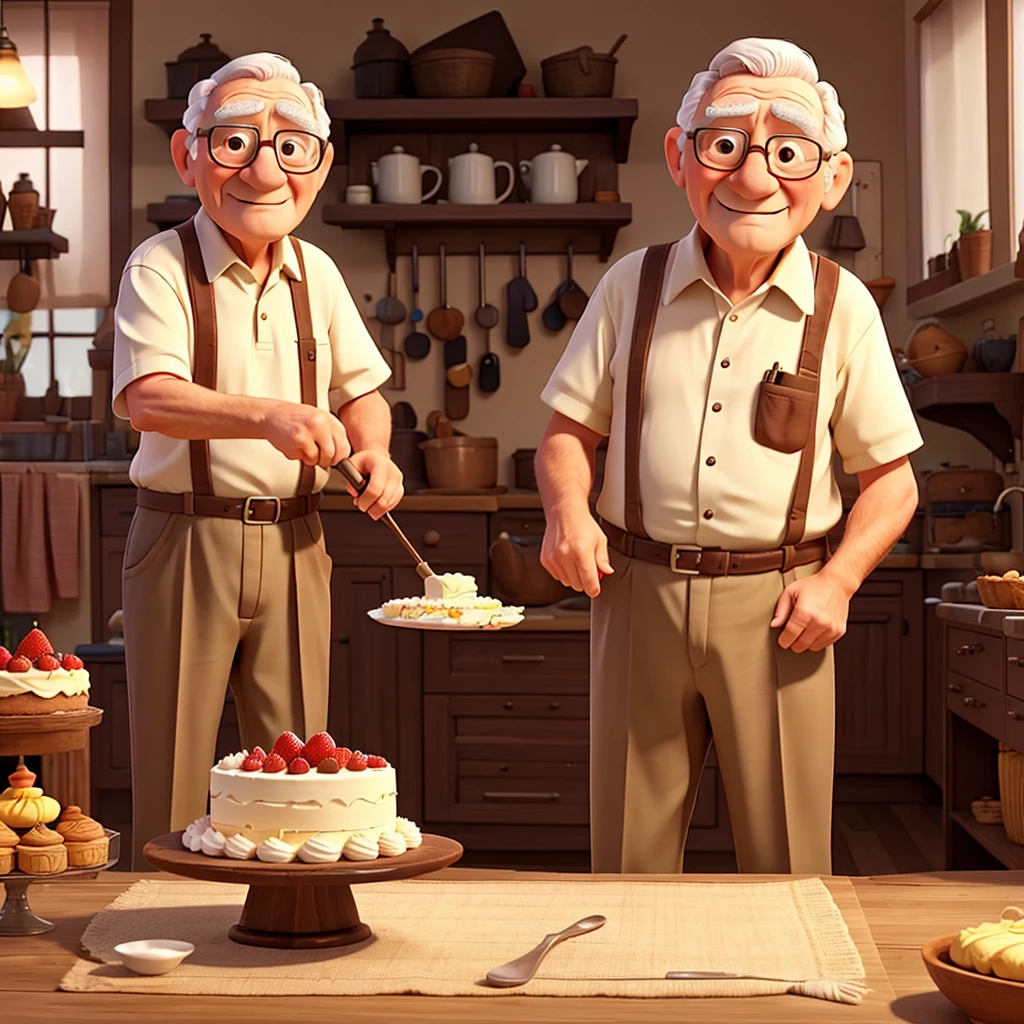 A grandpa making a cake