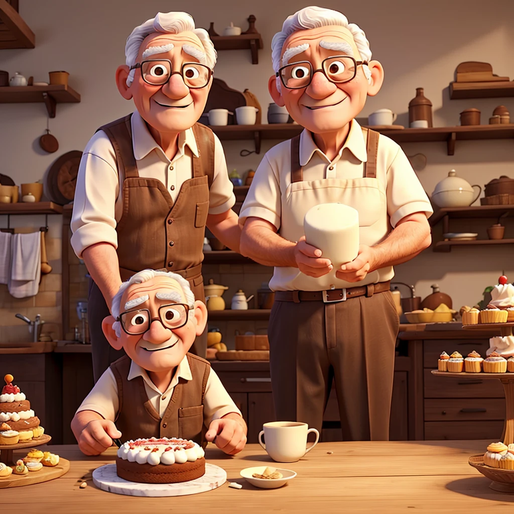 A grandpa making a cake