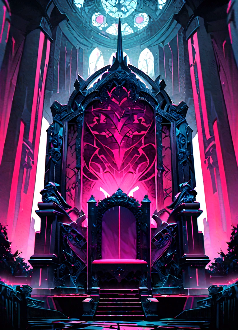 a giant transparent alien creature on a throne of power, detailed anatomy with glowing inner structures, powerful and imposing presence, dramatic lighting and shadows, ultra-detailed, cinematic composition, muted color palette, digital art, A grand, ornate throne made of precious metals and glowing with magical energy, intricate carvings and runes adorning its surface, surrounded by a majestic, awe-inspiring throne room with towering columns, stained glass windows, and a sense of ancient power and authority