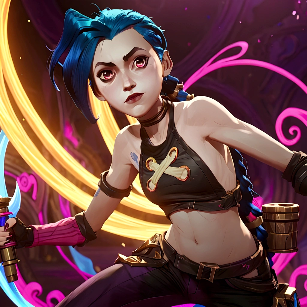 Jinx from league of legends in an action pose