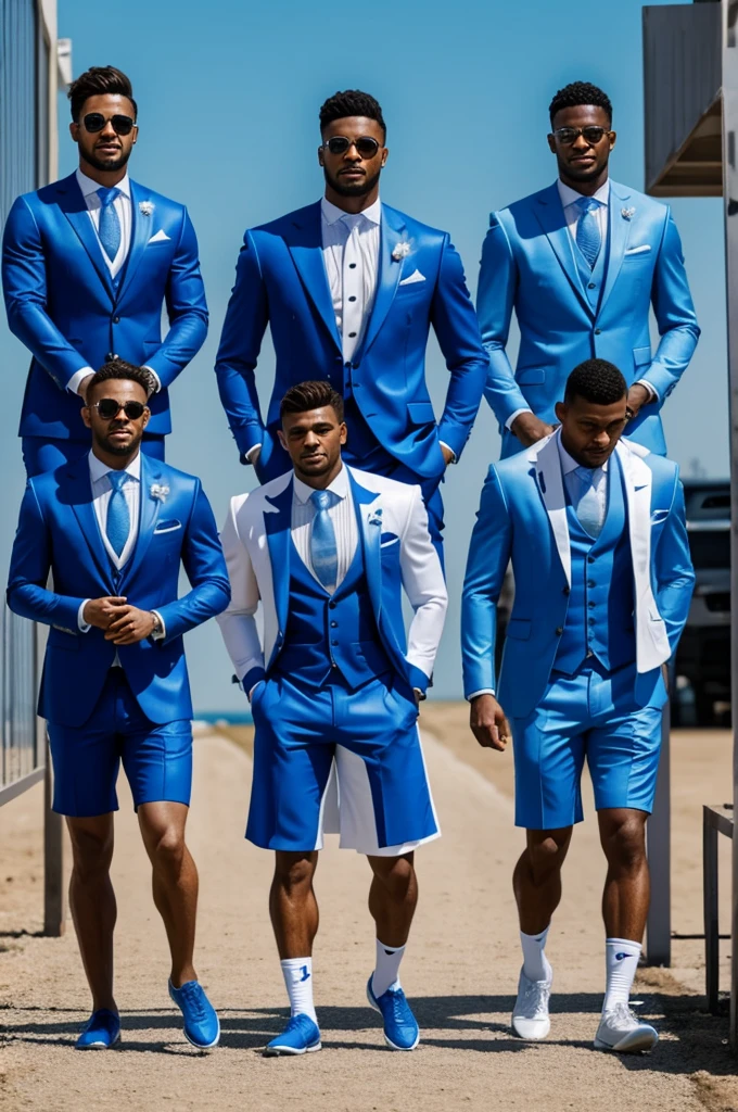 Players with blue and white suits in presentation 