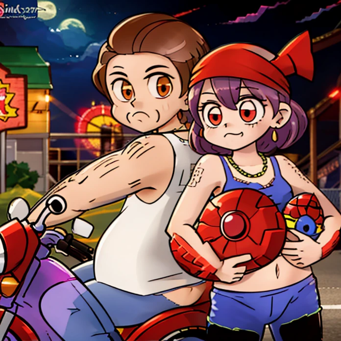 Carl Brutananadilewdki, Red Turban Hat, riding Motorcycle, Las Vegas at Midnight, Style of Hellper