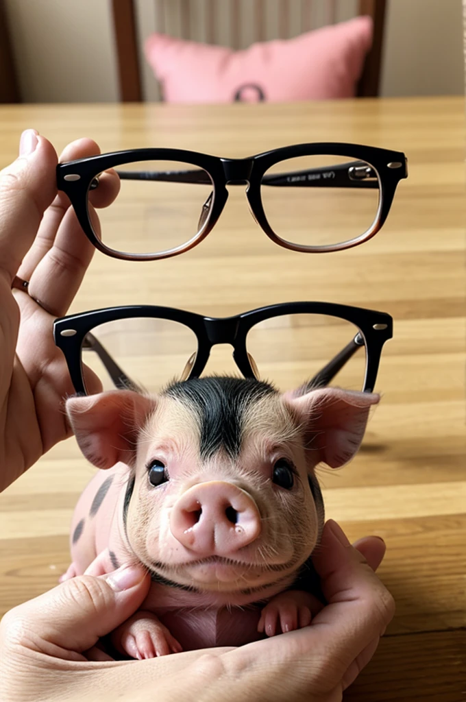 Baby pig with glasses 
