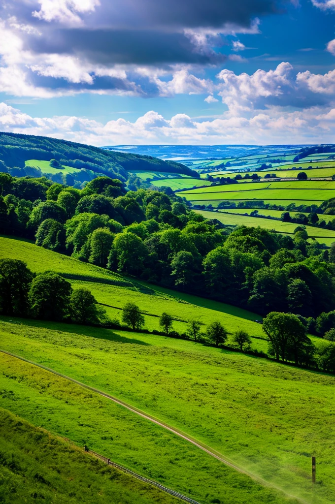 Original landscape，Sky and clouds，Tyndall effect，A country road，Colorful hot air balloon，High quality desktop wallpaper, Verdant forest, Detailed field properties, Beautiful English countryside, Stunning scenery, Rolling Hills, Landscape Wallpaper, Lush countryside, Green forests, Stunning scenery, Green fields in the background, High quality wallpaper, Beautiful wallpapers，Ultra high quality，Ultra HD，Ultra-high resolution