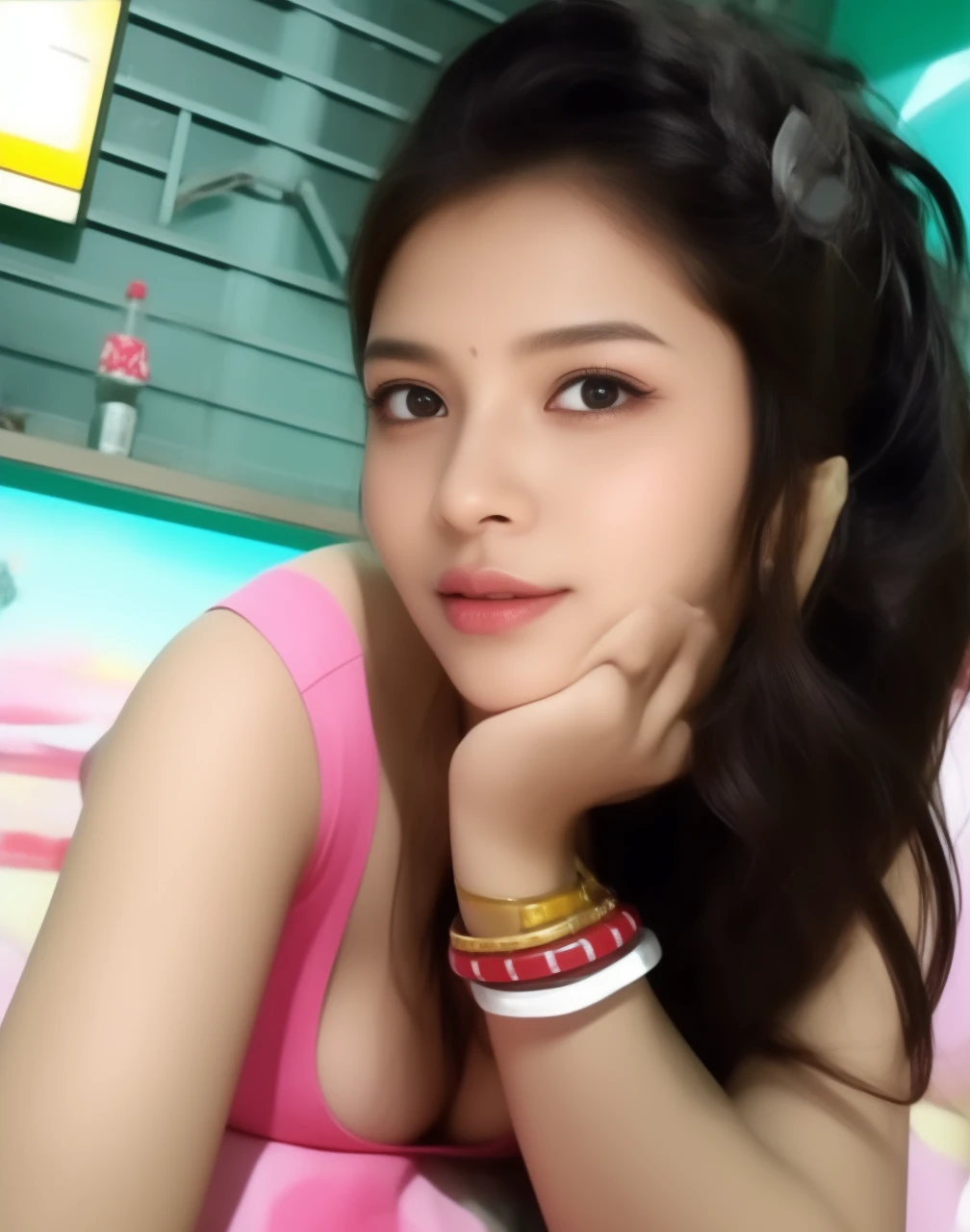 There is a woman in robot suit posing next to ancient building, beautiful indian girl half-cyborg, cute cyborg girl, beautiful girl cyborg, perfect , , young lady, beautiful female robot, beautiful robot woman, cyborg-girl, perfect female, porcelain c, female beautiful image