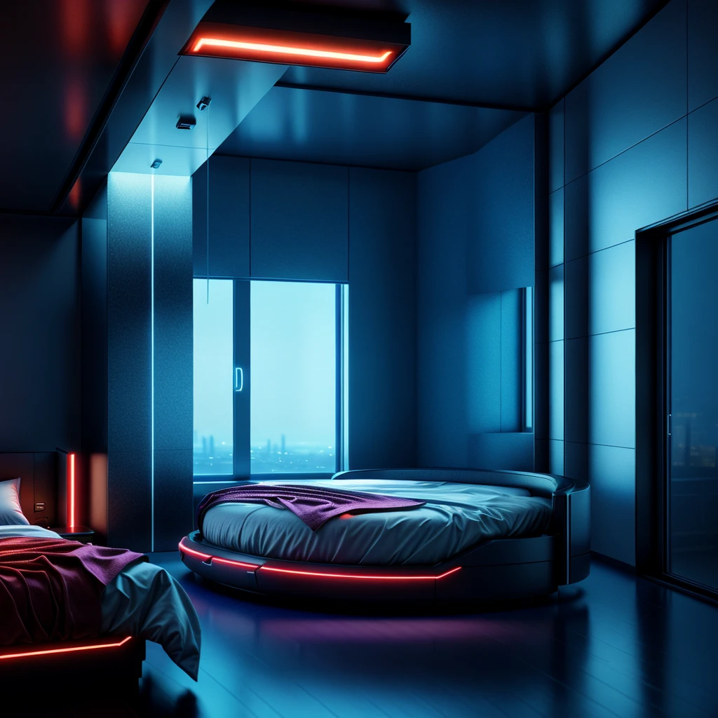 fantastic room, (hi-tech luxury bedroom)++, indoors, sci-fi, futuristic, large window, deep space in the window, automatic machines, 3d, vivid colors, beautiful, masterpiece, highest quality, intricate details, 16k, hard shadows, volumetric lighting, sharp focus, ultra detailed, 32k+, depth of field, unreal engine, octane render, vibrant, insanely detailed, blender, absurdres, atmospheric, expressive, screen space refractions, Perfectly composed, Volumetric Lighting, vaporwave, science fiction aesthetic, futuristic_interior