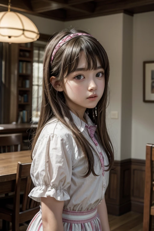 Masterpiece, Best Quality, High Resolution, Venus1, 1Girl, Solo, Tsuko Kamato, Bamboo, Gag, Hair (brown), Plaid Belt, Gag, Gag, Gradient Hair, Hair Ribbon, Haori, Japanese Clothing, Very Short Kimono, Long Hair, Looking at the Audience, Multicolored Hair, Pink Eyes, Very Short Pink Kimono, Pink Ribbon, Ribbon, Solo, (((Masterpiece)), Forehead, Sitting, Cute puffing cheeks, Angry, Eyes wide, hips very wide, thighs very thick