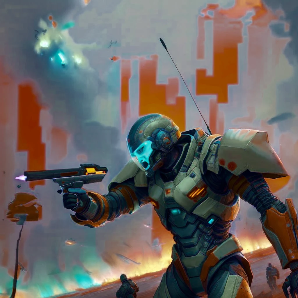 a close up of a person holding a gun near a fire, futuristic soldier, sci-fi soldier, futuristic battlefield, space soldier on mars with a gun, clothed in sci-fi military armor, fps game concept art, epic scifi character art, epic sci - fi character art, epic sci-fi character art, detailed sci-fi art, modern concept art