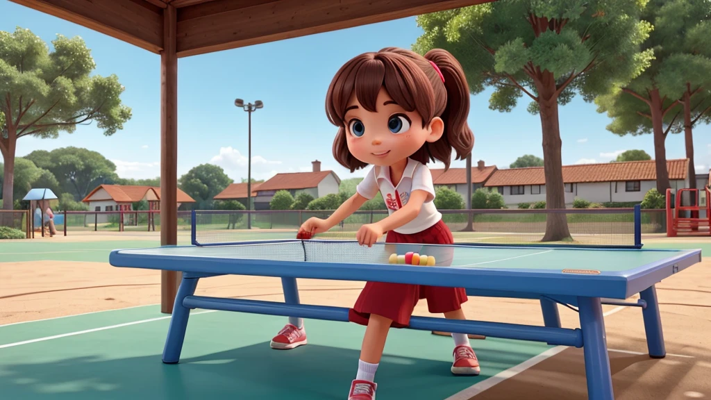In the playground,Girl playing table tennis