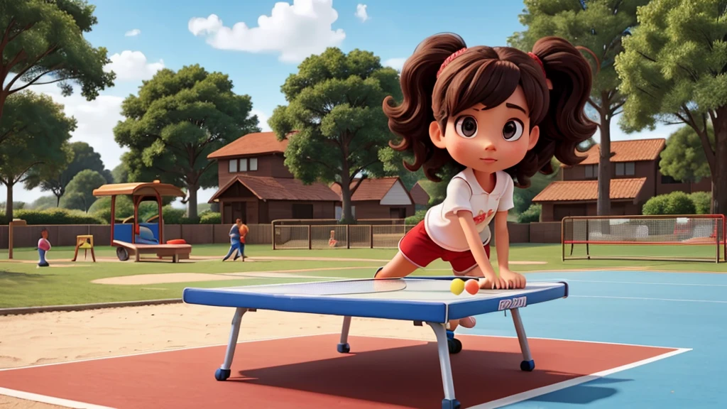 In the playground,Girl playing table tennis