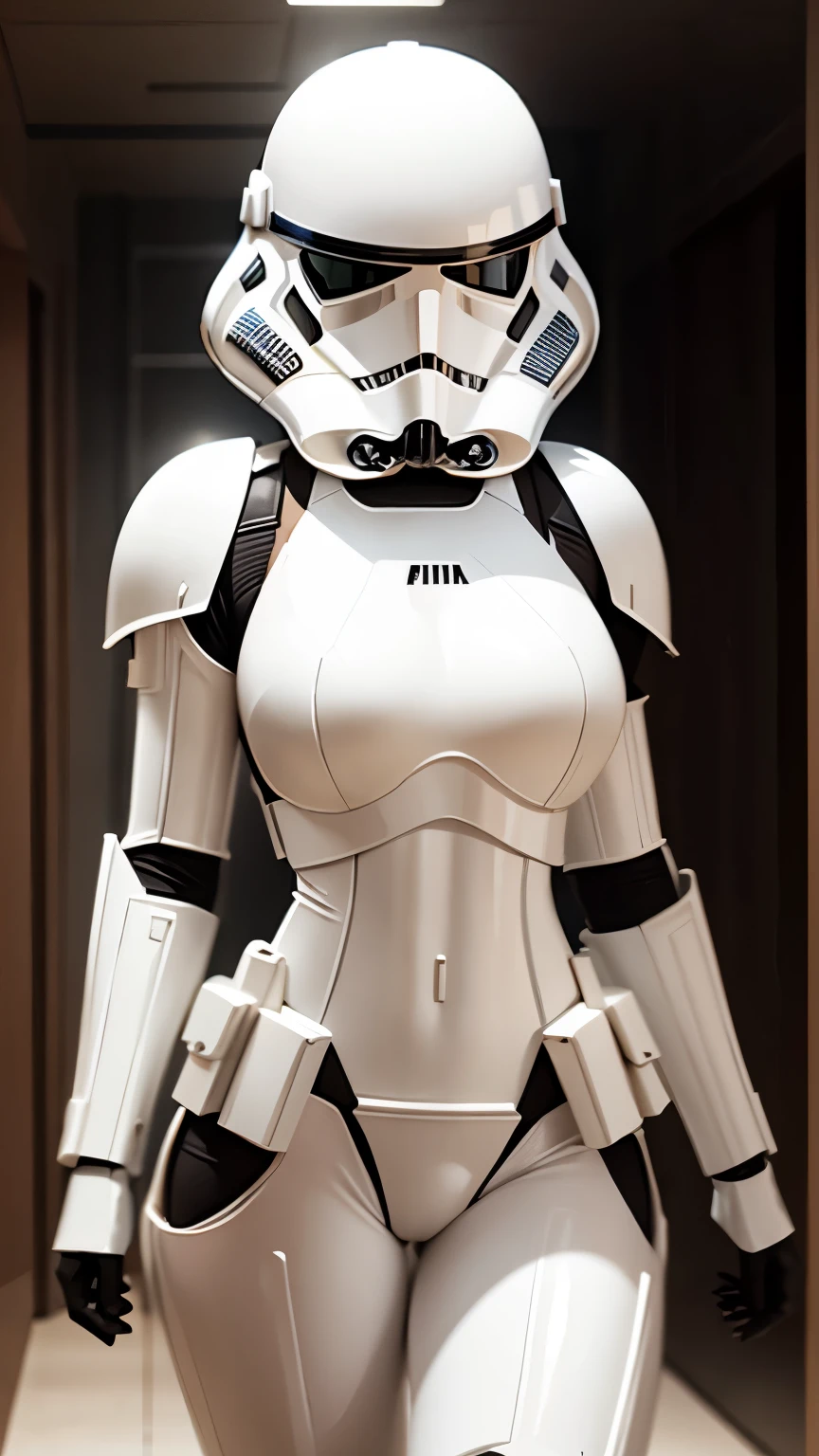 wearing shiny stormtrooper armor, a Star Wars imperial agent, wearing stormtrooper armor, imperial Star Wars style, storm trooper, stormtrooper, trooper, female stormtrooper, slender waist, medium breasts, wide hips, thigh gap, stormtroopers, Star Wars character