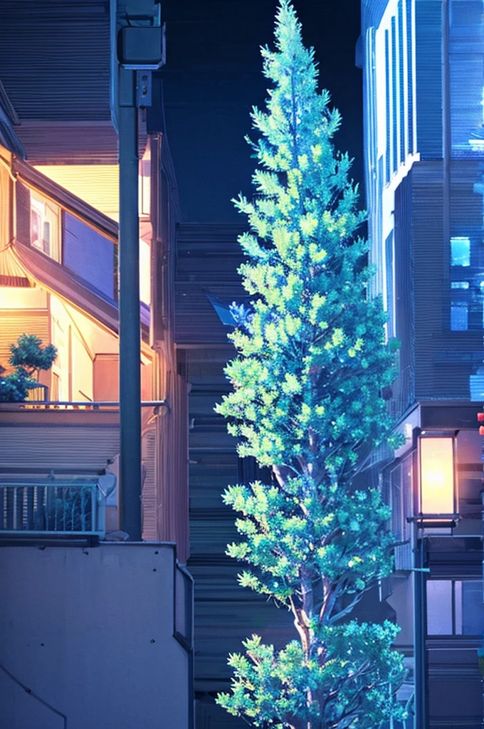 big tree、night、Blue light、Blue Leaf