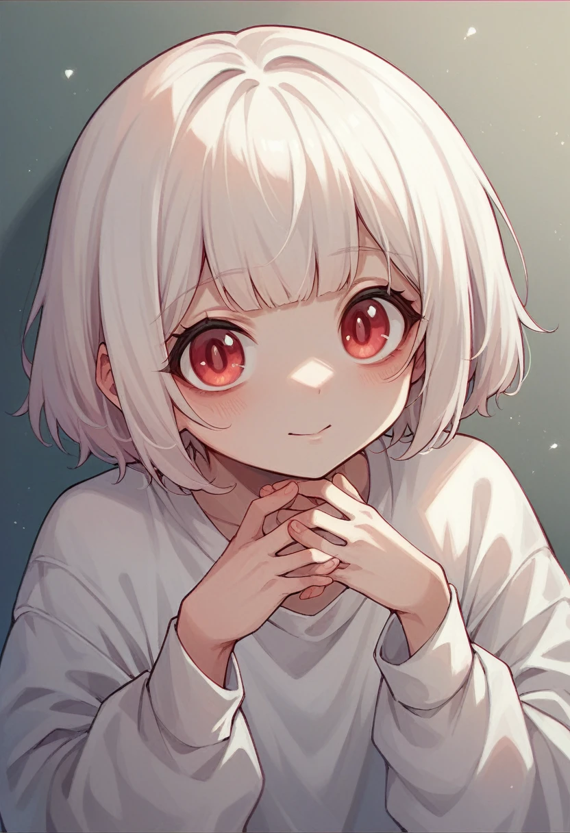 albino、Hair or white、The skin is also white、Pink and red heterochromatic eyes、Bob Hair、cute