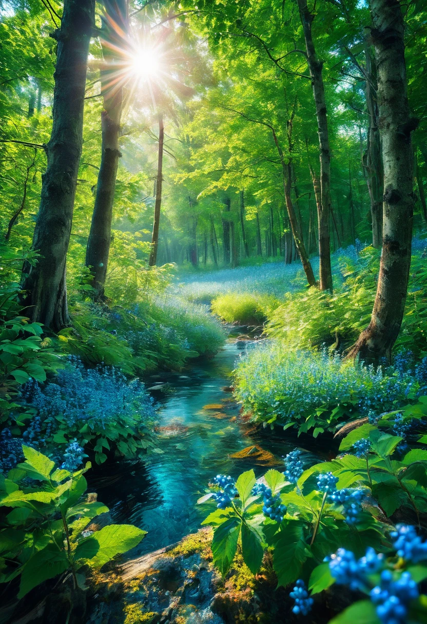 (8k digital nature photography:1.2),
(a summer landscape:1.1) with trees in the distance,
glowing blue clear berries
faetastic