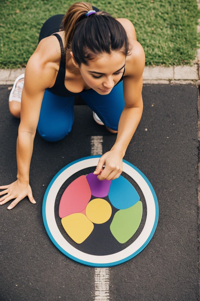 Circular logo about healthy eating and exercise