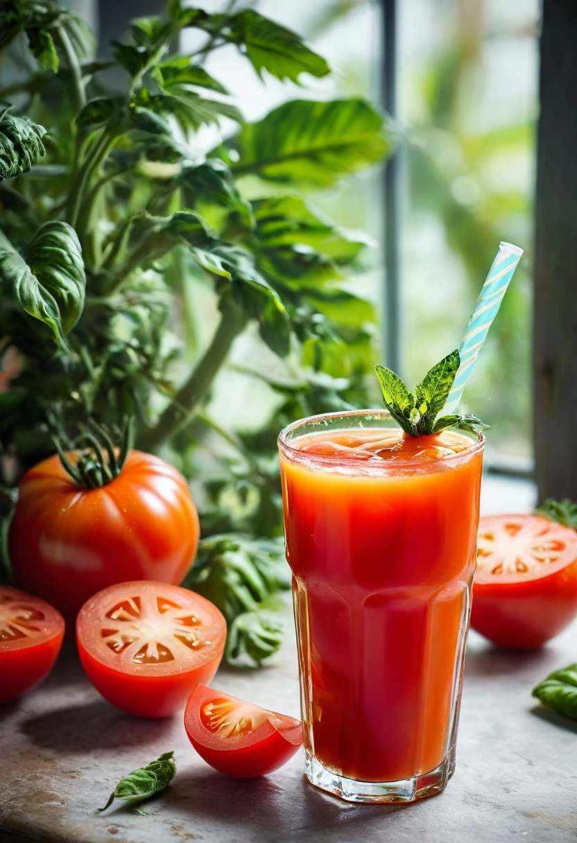 vibrant photo of Tomato juice with tropical twist