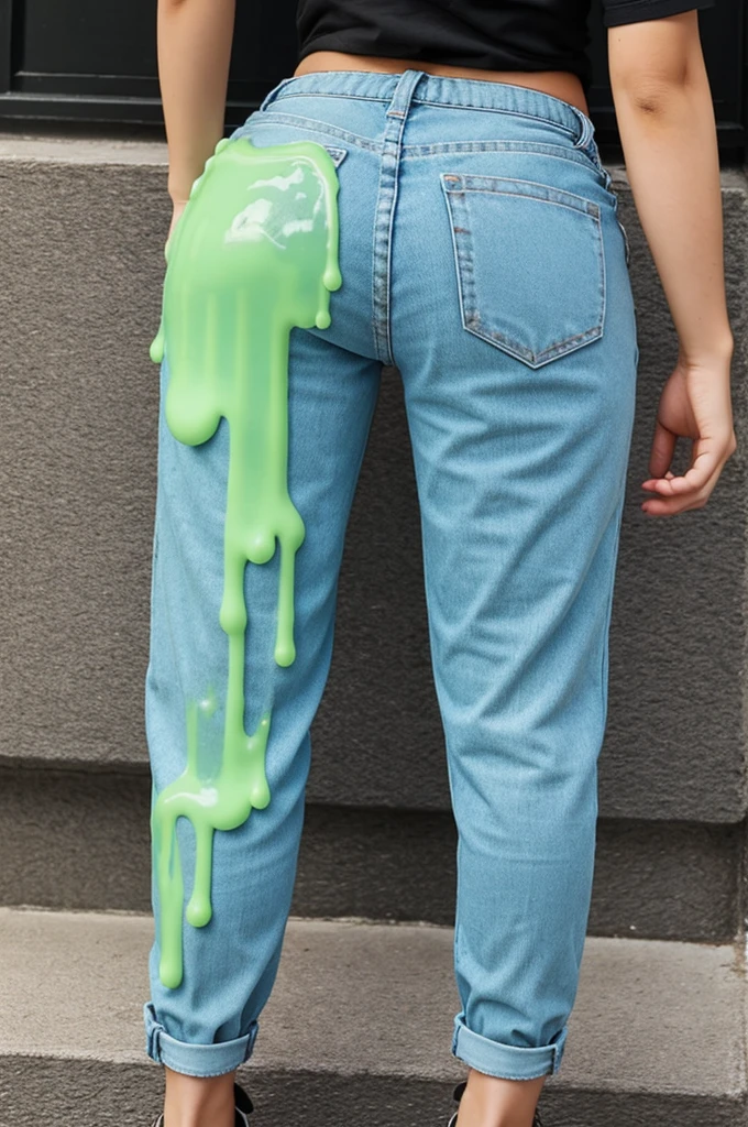 Adult girl put Slime on her pants